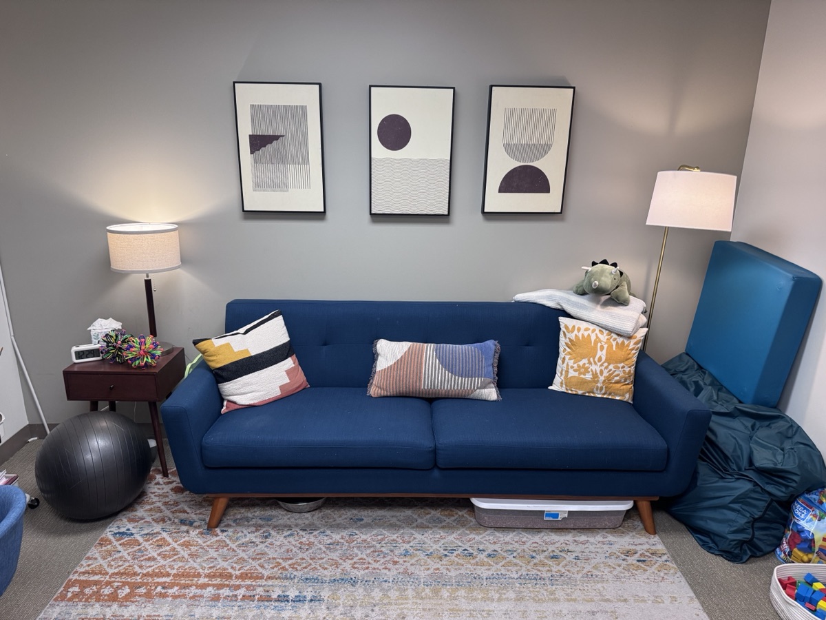 The couch in the teen therapy space